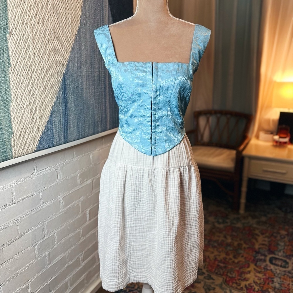 Princess Polly Blue Embossed Snap Front Corset Style Top